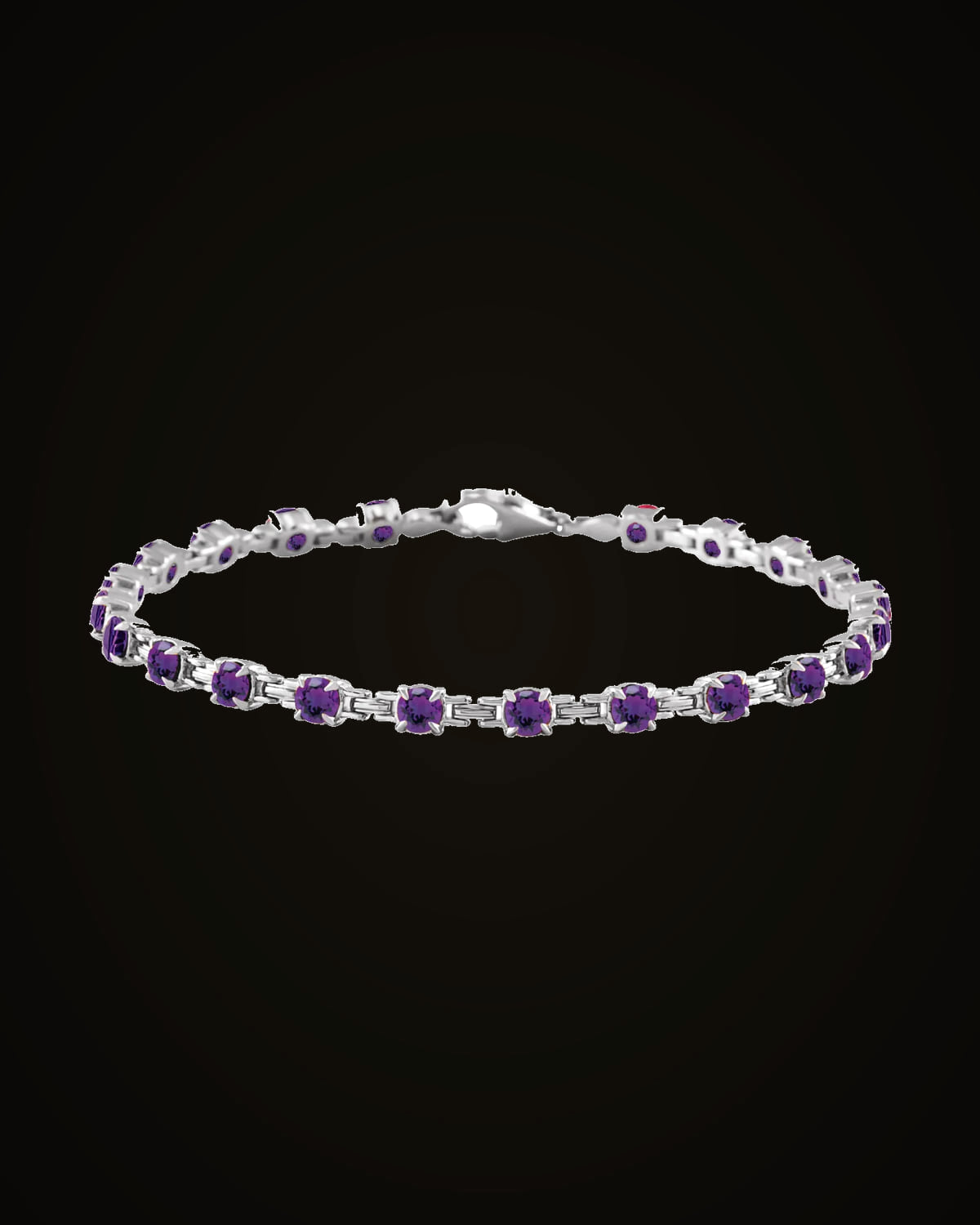 Natural Amethyst Line Bracelet — Rhodium-Plated on Sterling Silver · 3.5 mm