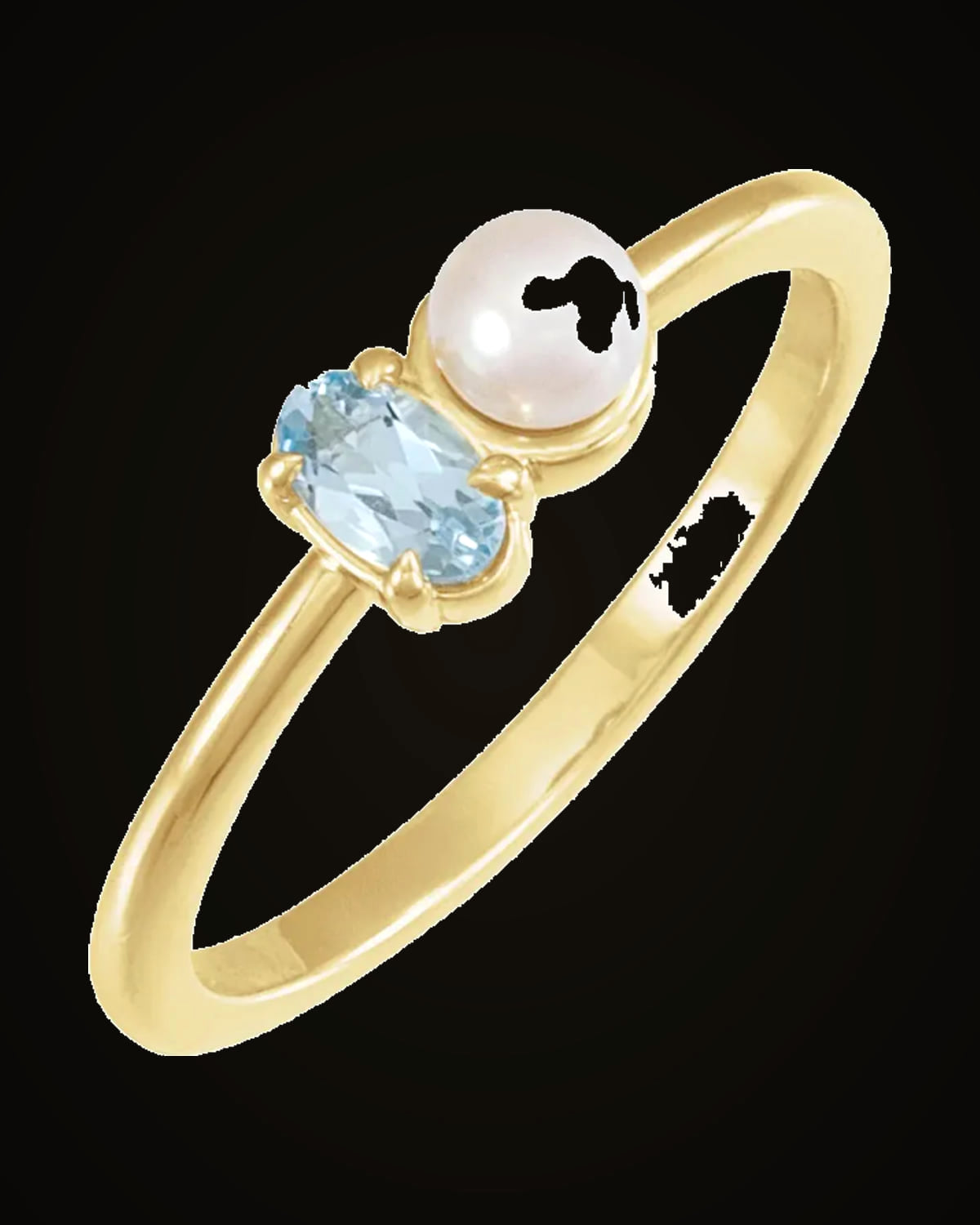 Natural Aquamarine And Cultured White Akoya Pearl Ring — 14K Yellow Gold · 1.5 mm · 5 x 3 mm
