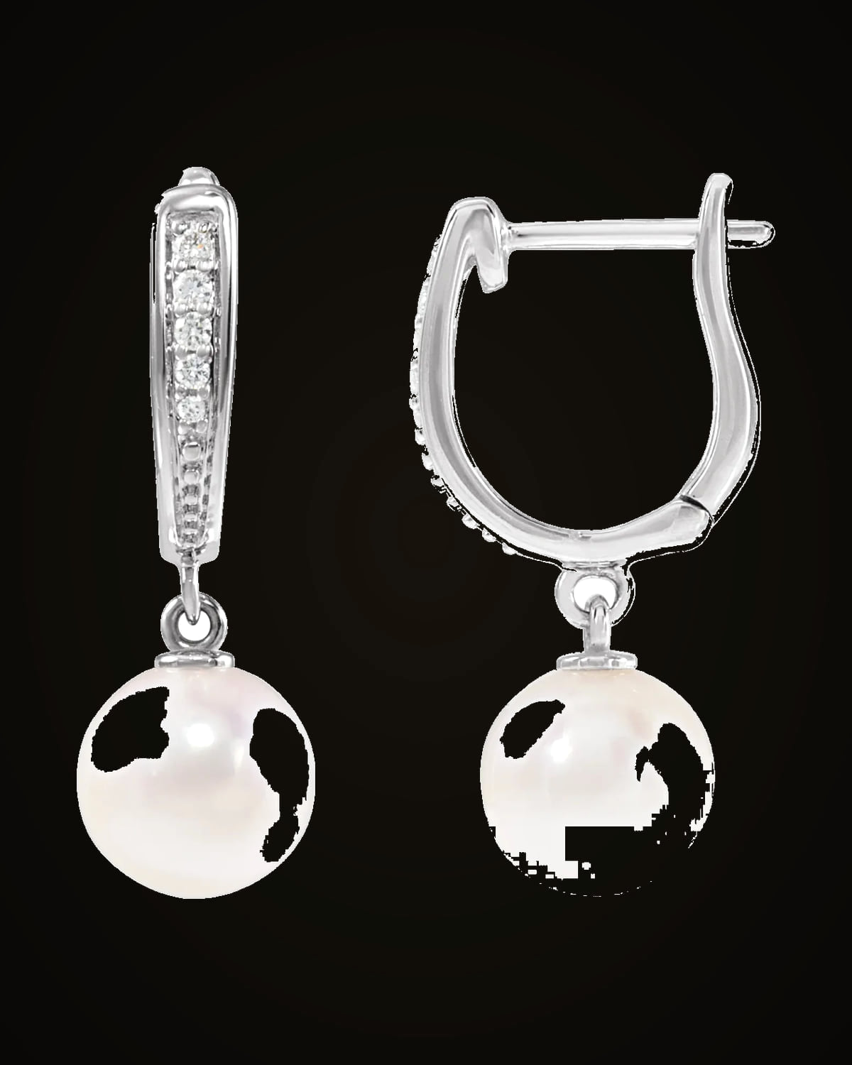 Pearl And 0.03 CTW Natural Diamond Lever Back Earrings — Rhodium-Plated on 14K White Gold
