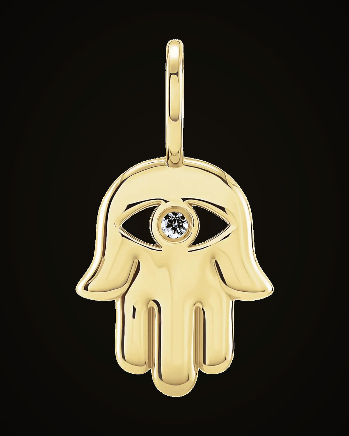 0.02 Ct Natural Diamond Hamsa Hand Charm/Pendant — 14K Yellow Gold