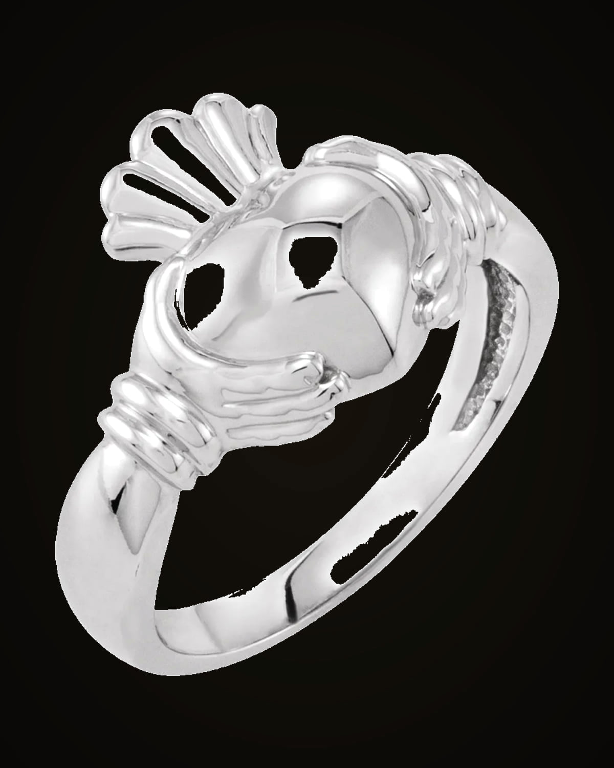Claddagh Standard-Fit Flat Band — Rhodium-Plated on Sterling Silver · 13 mm