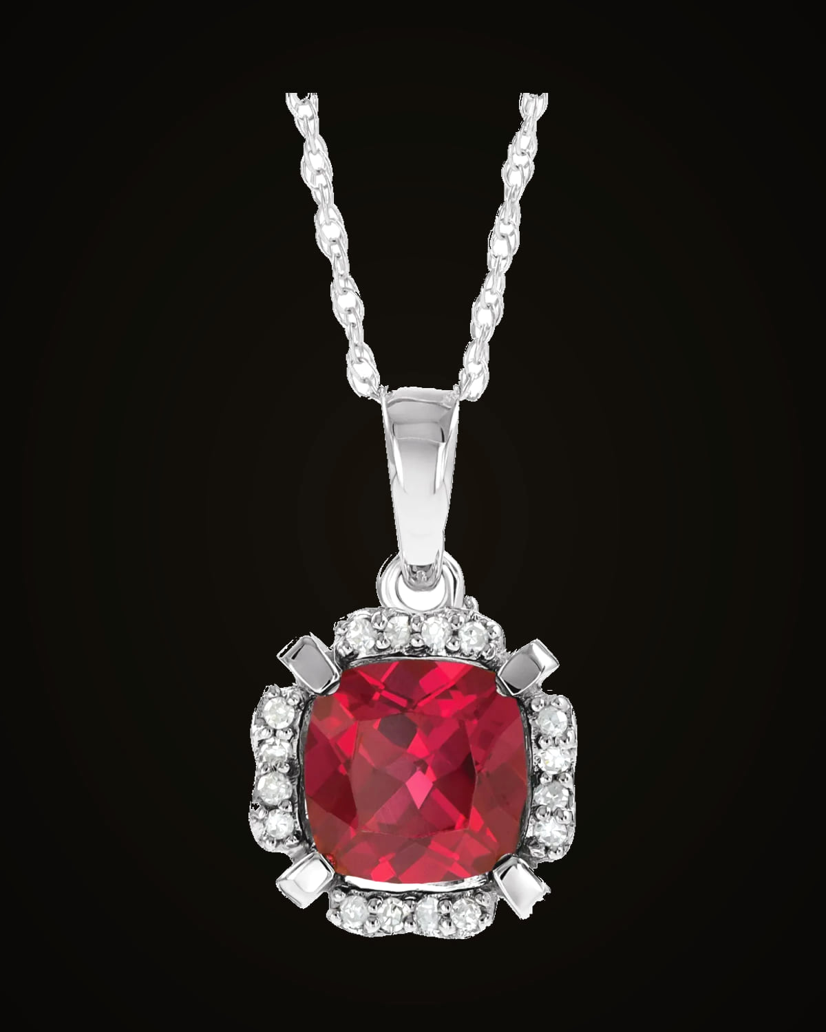 Lab-Grown Ruby And 0.04 CTW Natural Diamond Necklace — Rhodium-Plated on 14K White Gold · I3 · H-J