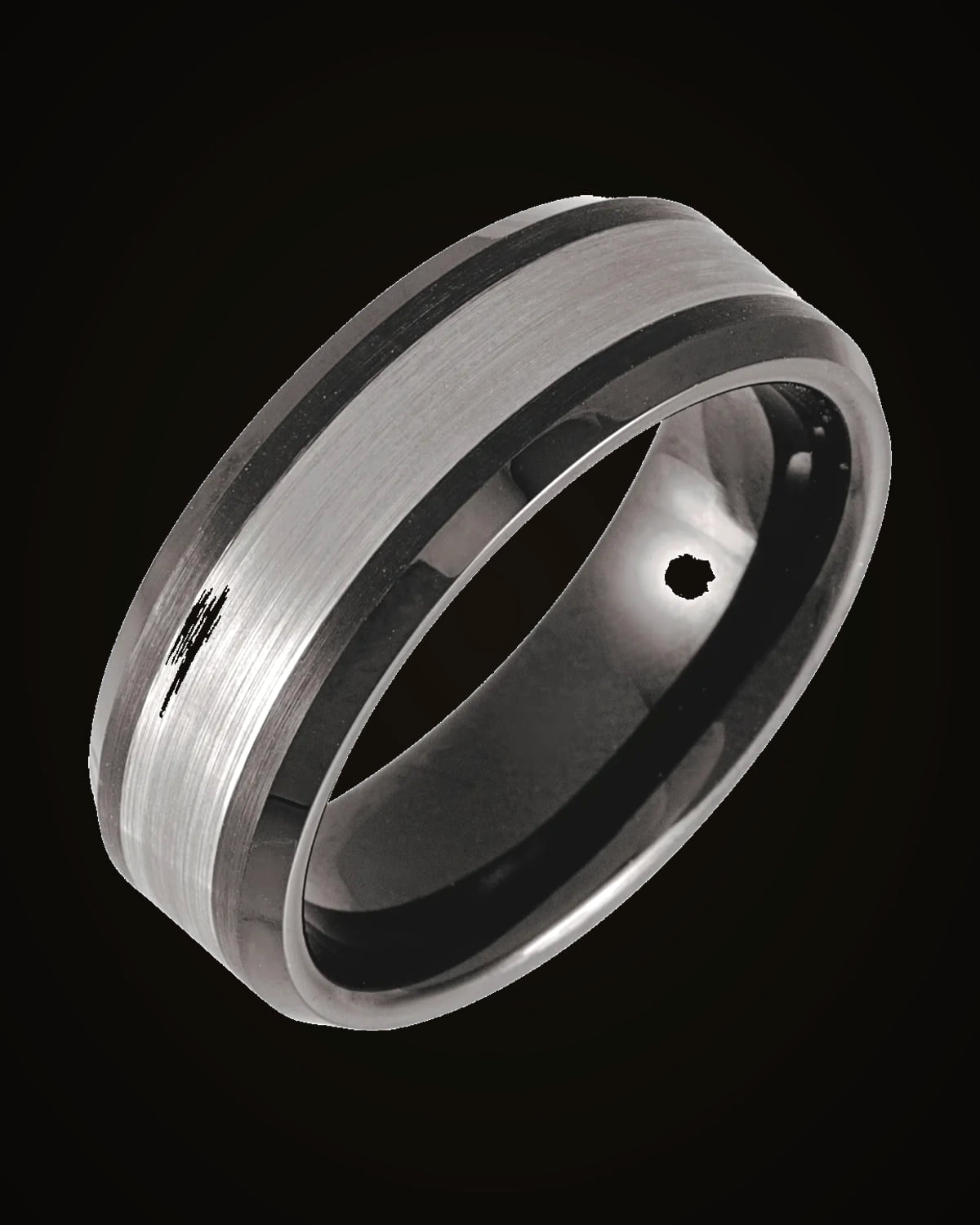 Beveled-Edge Inlay Comfort-Fit Band With Black Pvd — Black PVD Tungsten · 8 mm · Size 11.5