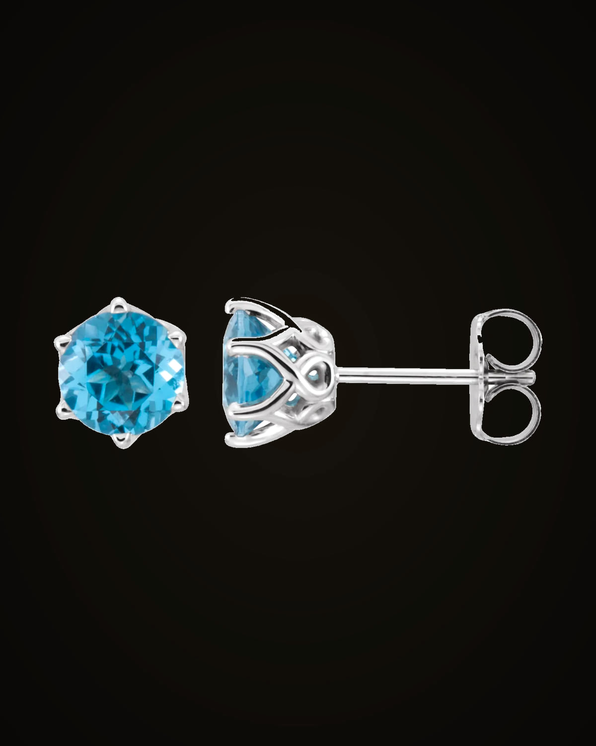 Natural Swiss Blue Topaz Earrings With Backs — Rhodium-Plated on 14K White Gold · 6 mm