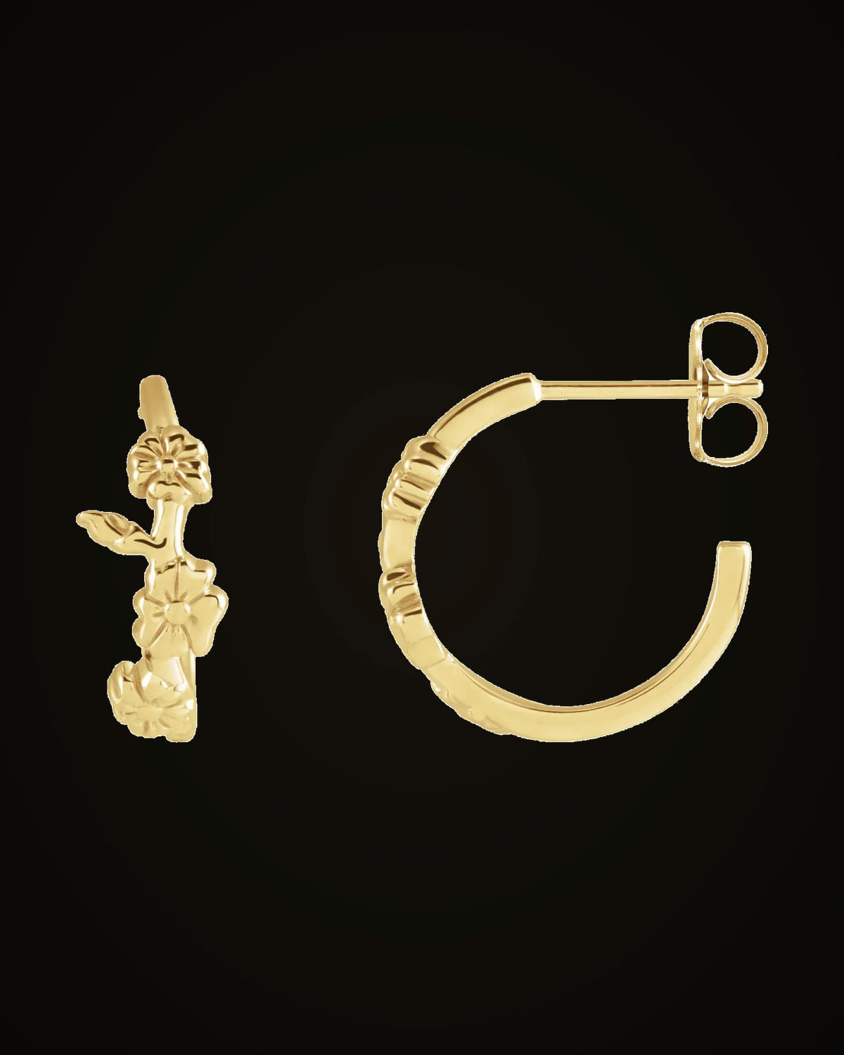 Floral Hoop Earrings — 14K Yellow Gold