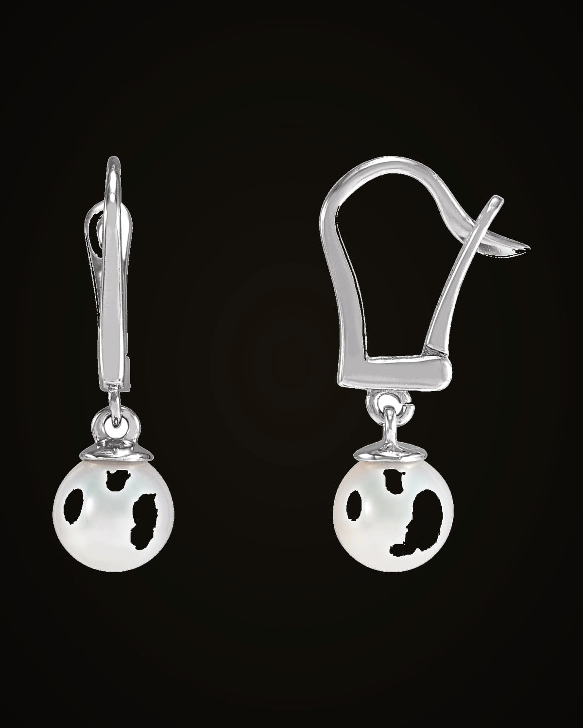 White Freshwater Cultured Pearl Lever Back Earrings — Rhodium-Plated on 14K White Gold
