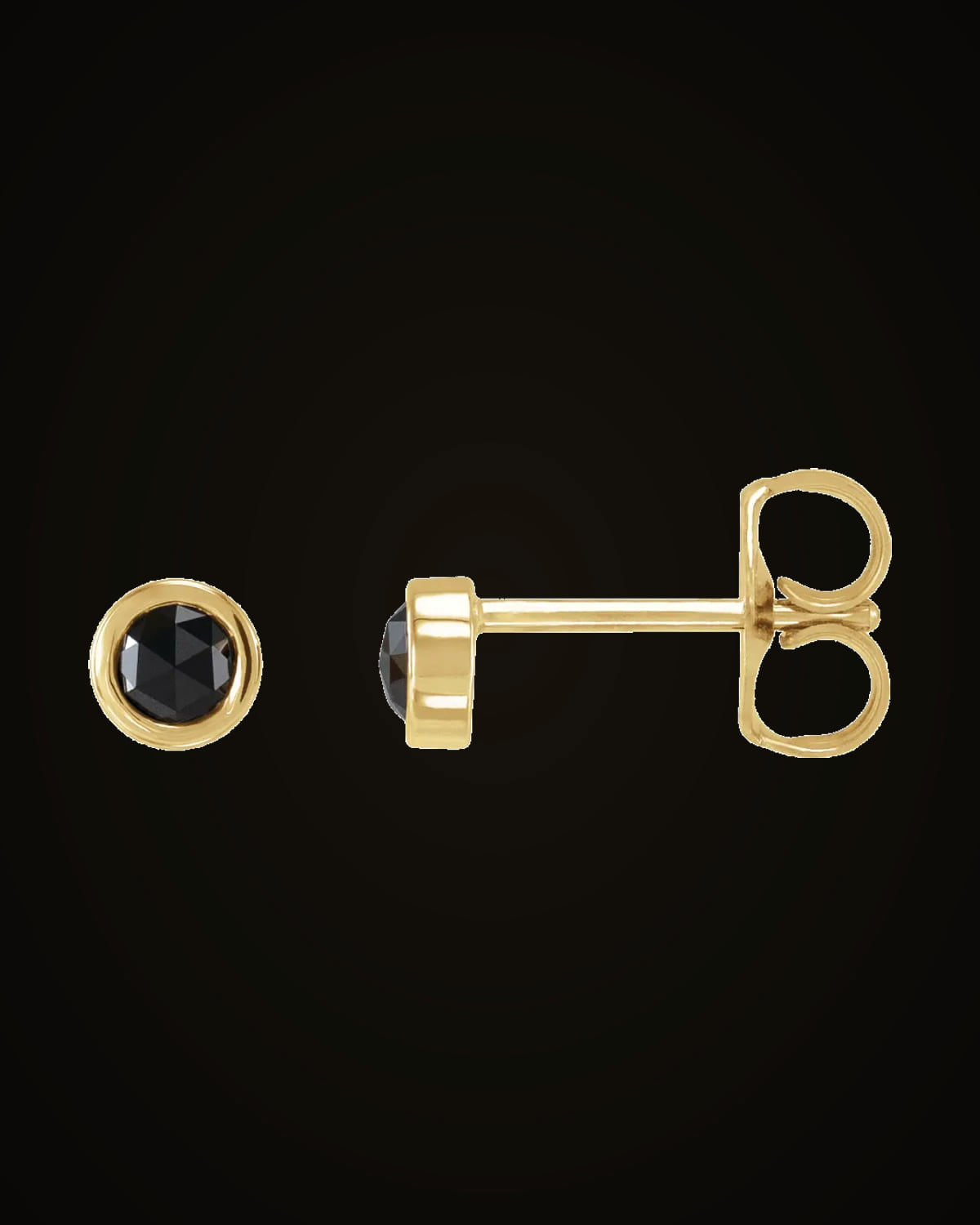 1/5 CTW Black Rose-Cut Diamond Bezel-Set Solitaire Earrings — 14K Yellow Gold