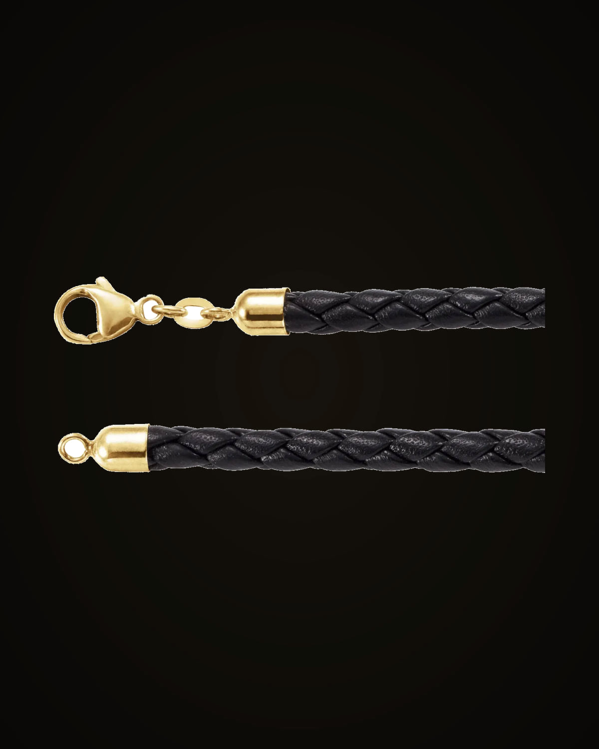 Black Braided Leather Cord — 14K Yellow Gold