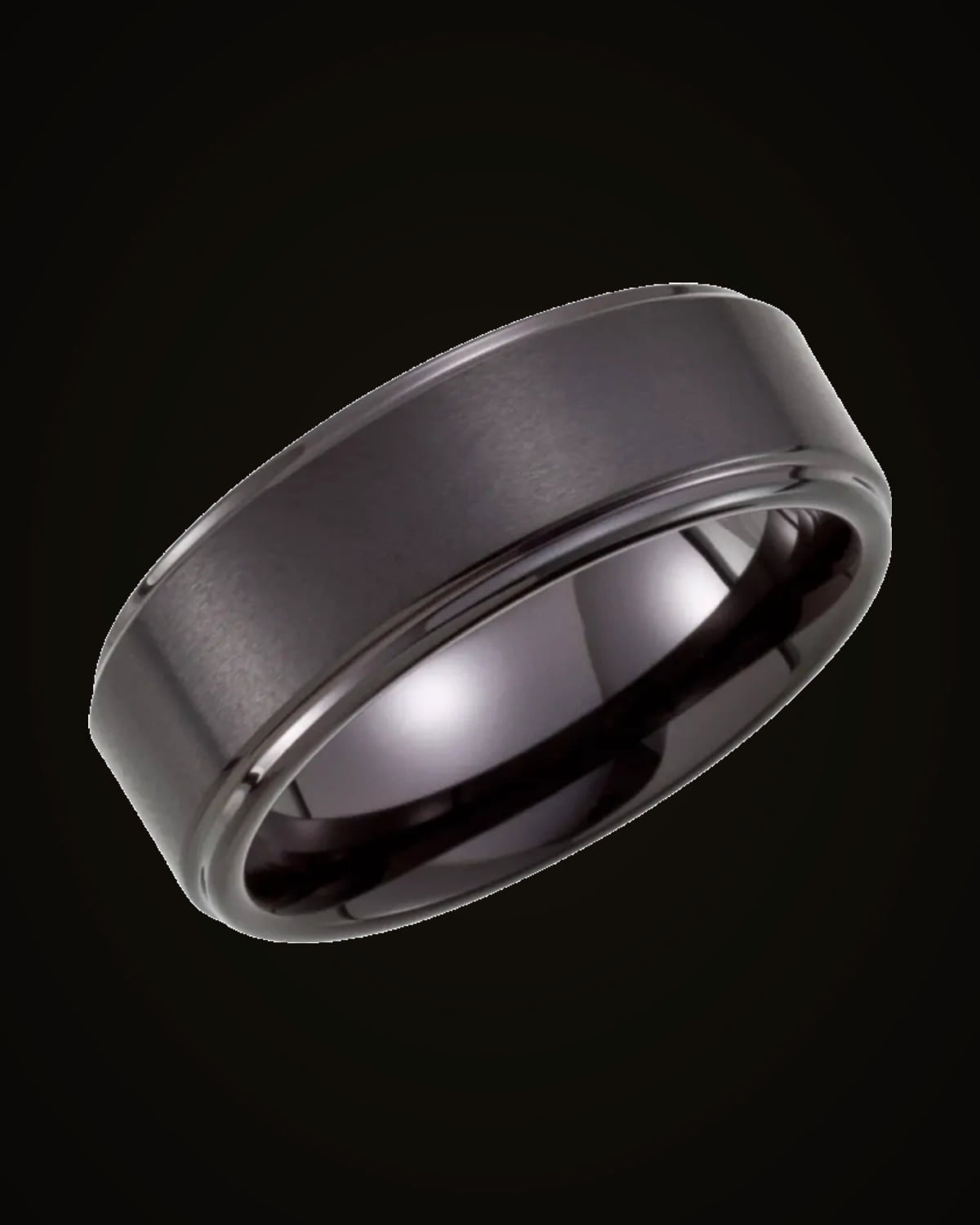 Stepped-Edge Comfort-Fit Band With Black Pvd — Black PVD Tungsten · 8 mm · Size 12