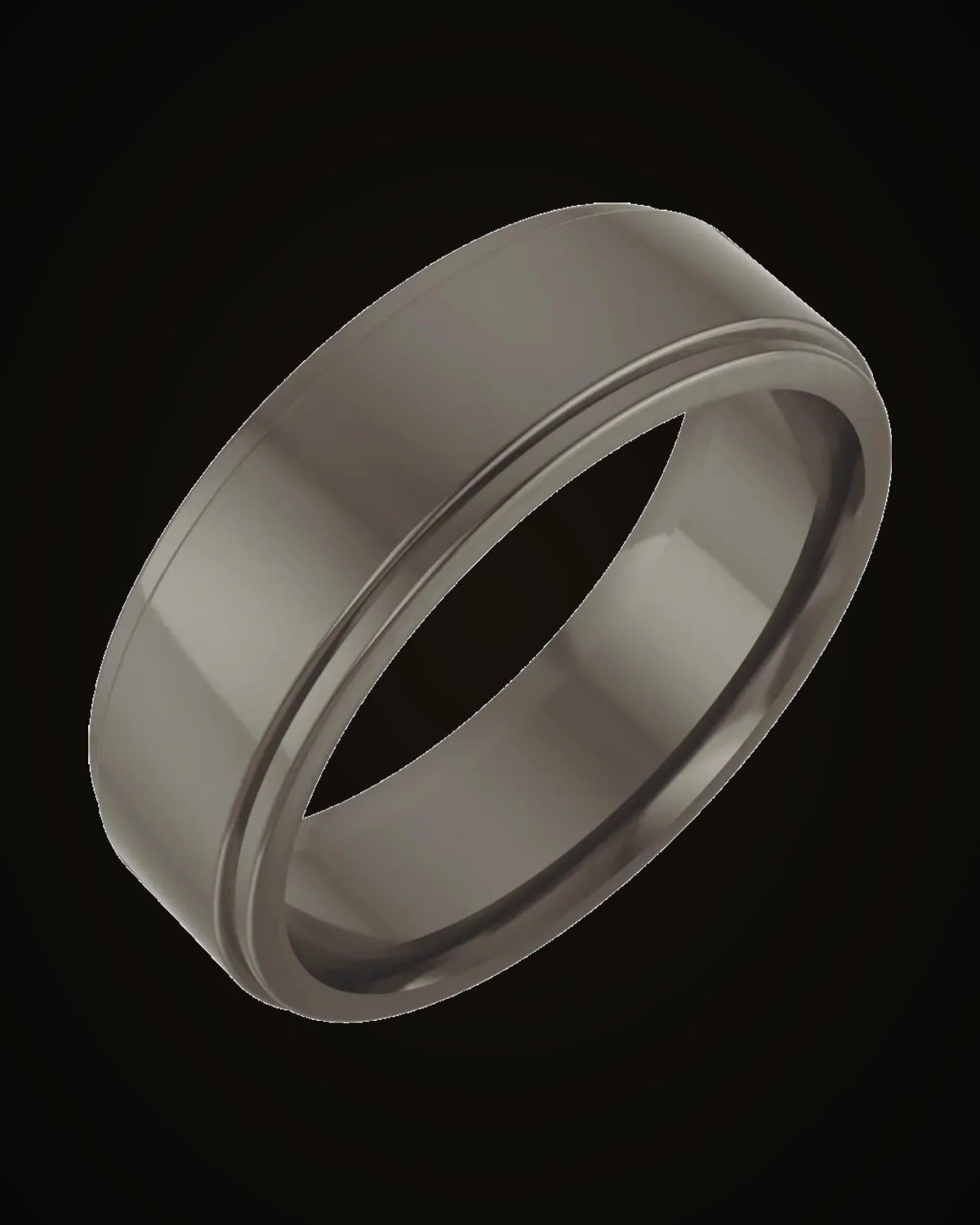 Stepped-Edge Standard-Weight Comfort-Fit Flat Band — Titanium · 6 mm · Size 10