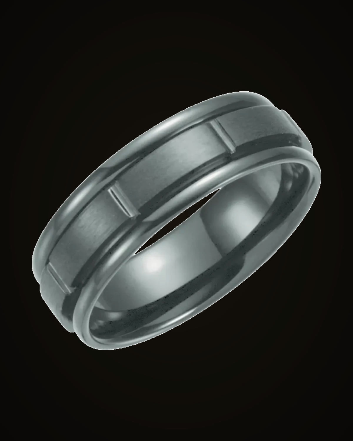 Grooved Comfort-Fit Flat Band With Satin Finish — Black Titanium · 7 mm · Size 11.5
