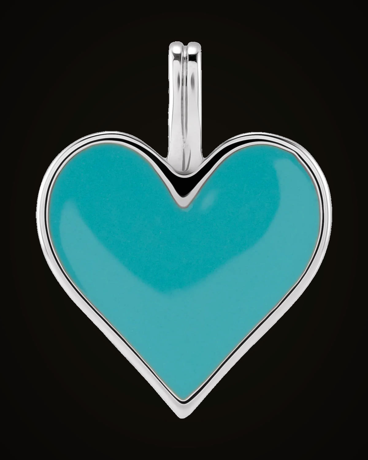 Light Turquoise Enamel Heart Pendant — Sterling Silver