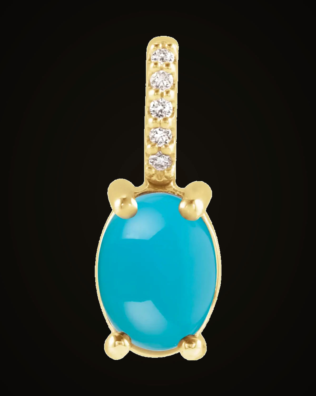 Natural Turquoise And 0.02 CTW Natural Diamond Cabochon Charm/Pendant — 14K Yellow Gold