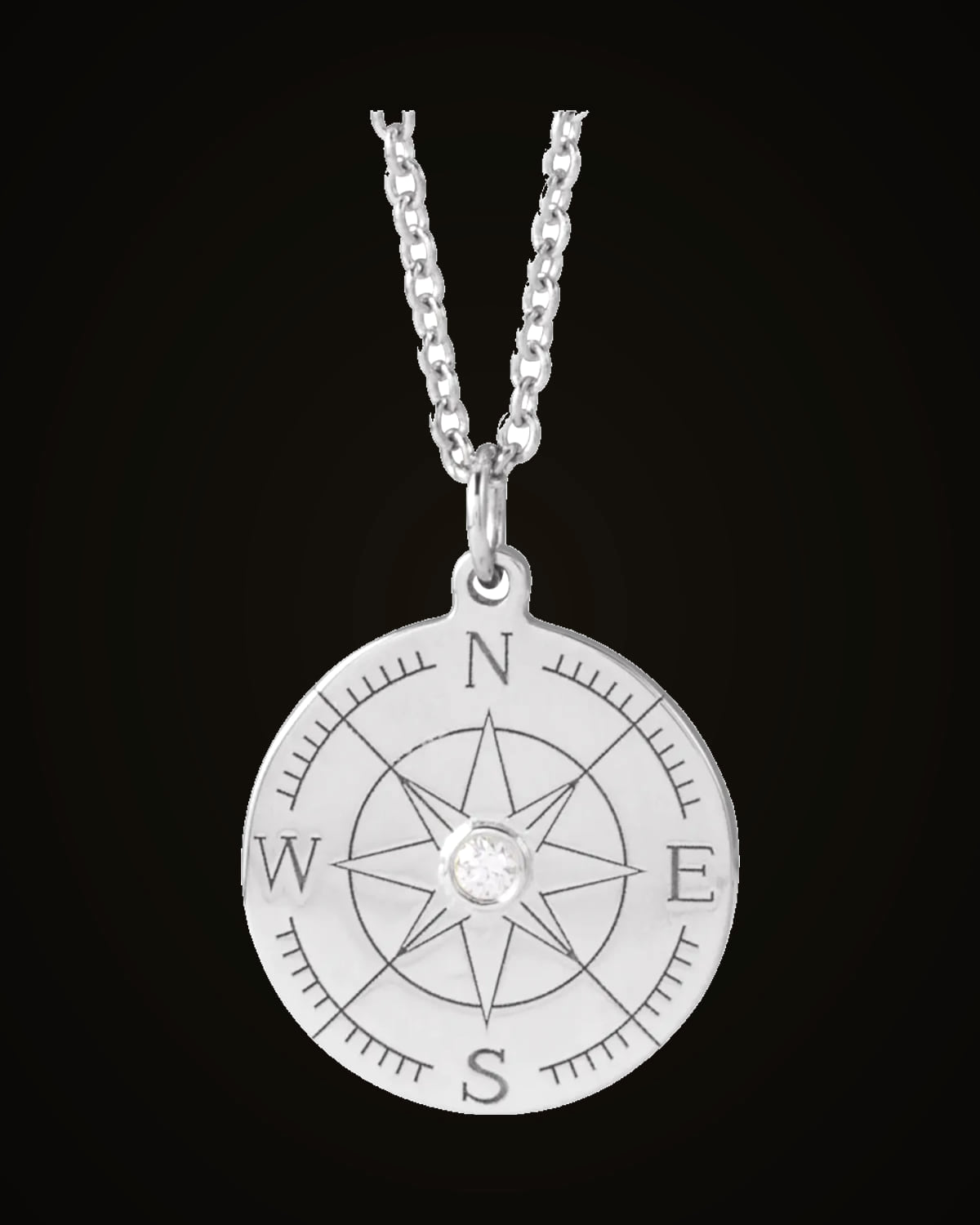 0.015 Ct Natural Diamond Compass Necklace — Sterling Silver · I1 · G-H