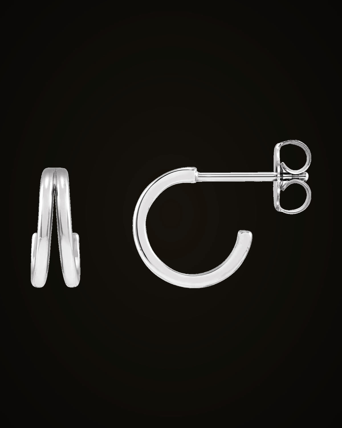 Double Hoop Huggie Earring — Rhodium-Plated on 14K White Gold