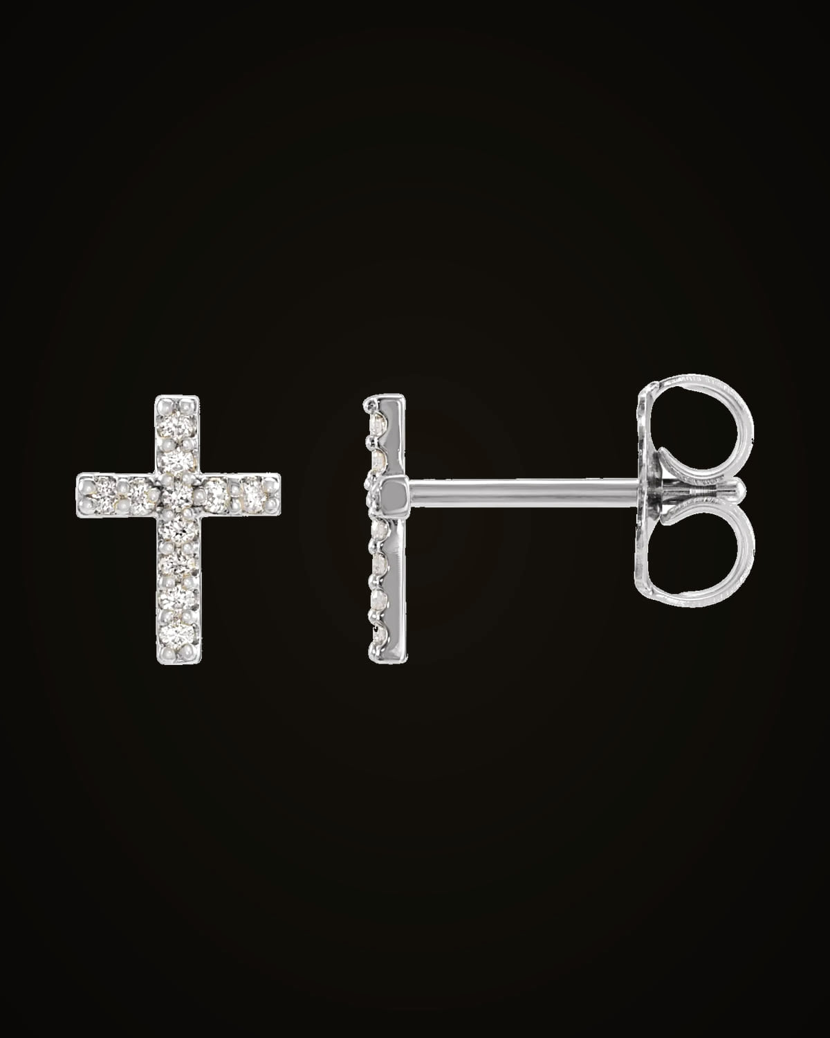0.05 CTW Natural Diamond Cross Earrings — Rhodium-Plated on 14K White Gold