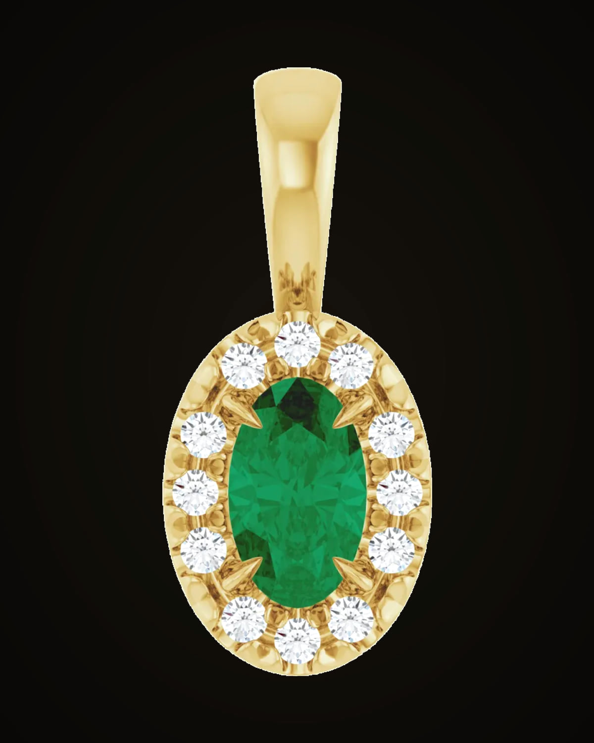 Lab-Grown Emerald And 0.05 CTW Natural Diamond French-Set Halo-Style Pendant — 14K Yellow Gold