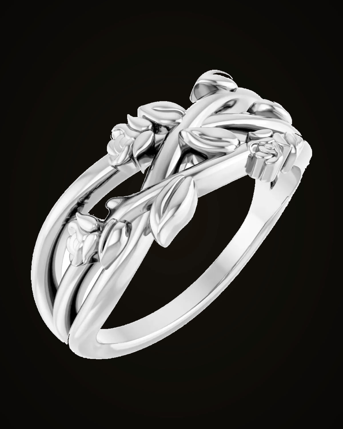 Floral Criss-Cross Ring — Sterling Silver · 8.74 x 2.8 mm