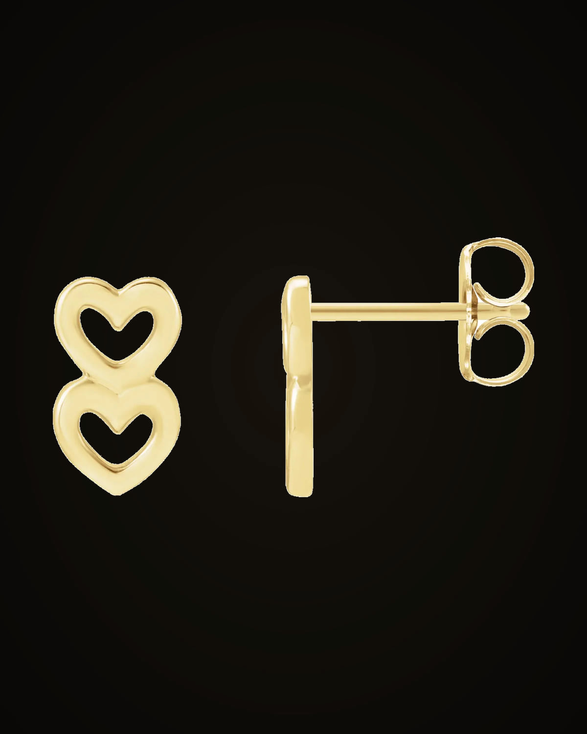 Two Heart Drop Earrings — 14K Yellow Gold