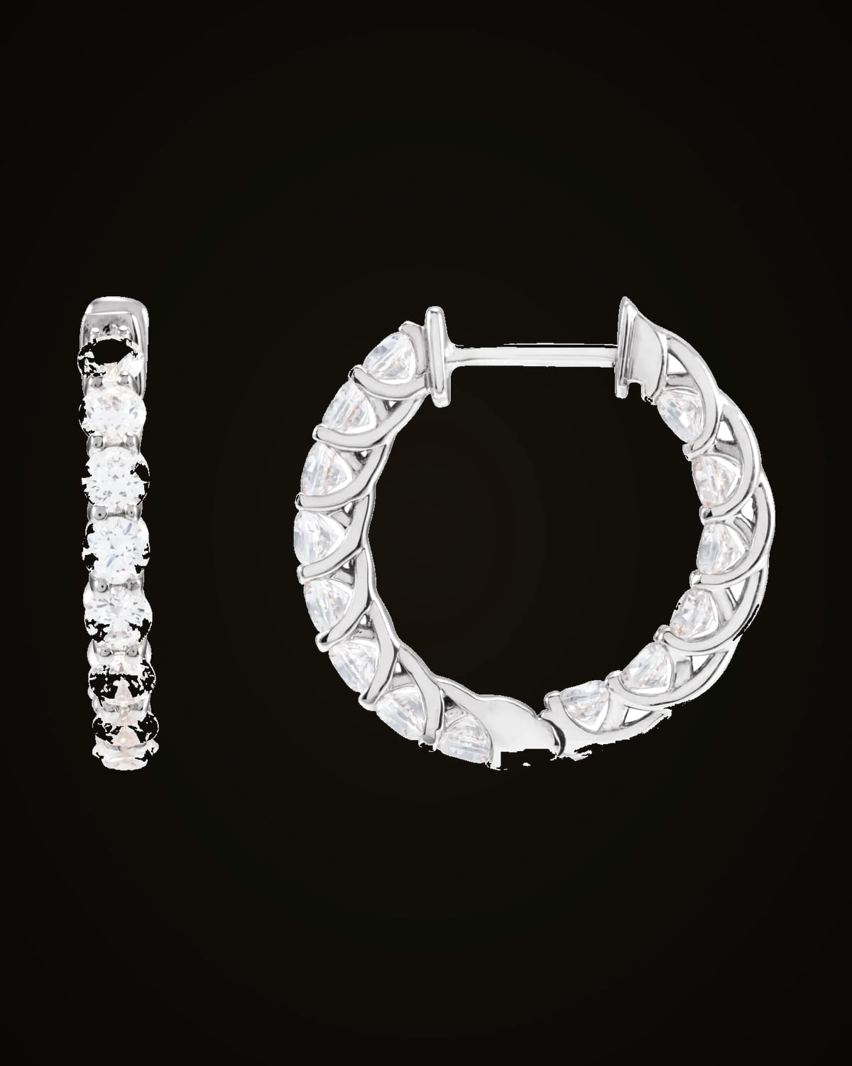 2 1/5 CTW Lab-Grown Diamond Inside-Outside Hoop Earrings — Rhodium-Plated on Sterling Silver