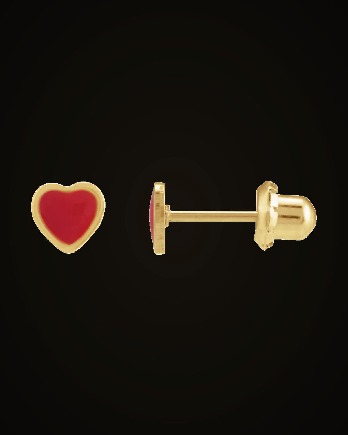 Red Enamel Heart Piercing Stud Earrings — 24K Yellow Gold-Plated Stainless Steel