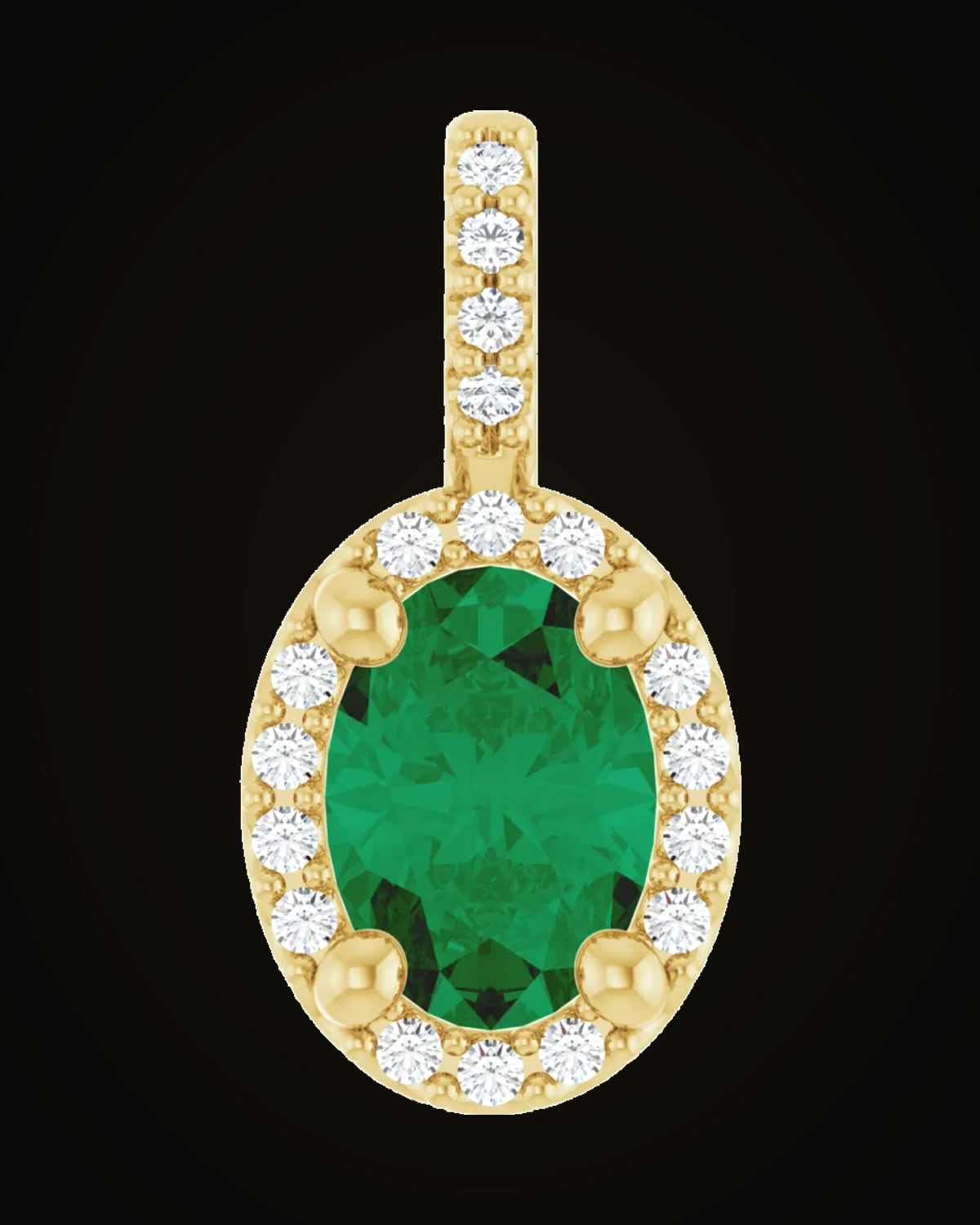 Lab-Grown Emerald And 0.07 CTW Natual Diamond 4-Prong Halo-Style Pendant — 14K Yellow Gold