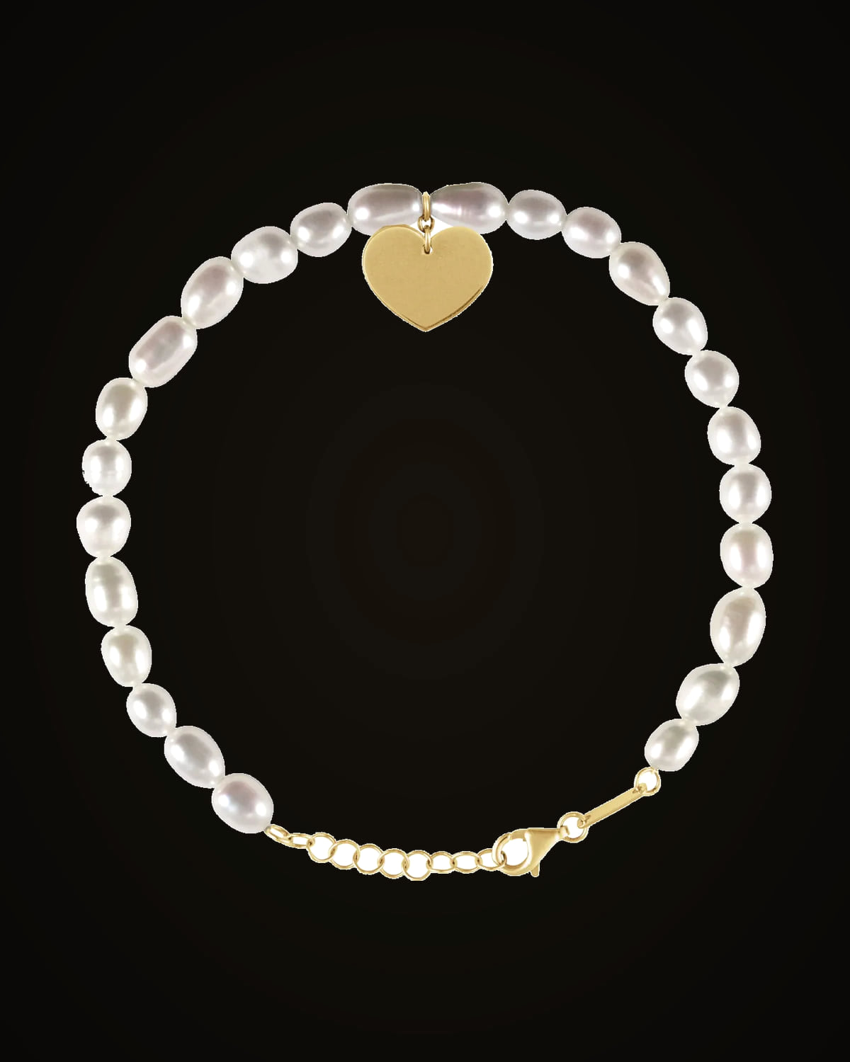 Cultured Freshwater Pearl Strand Bracelet With Heart Dangle — 14K Yellow Gold