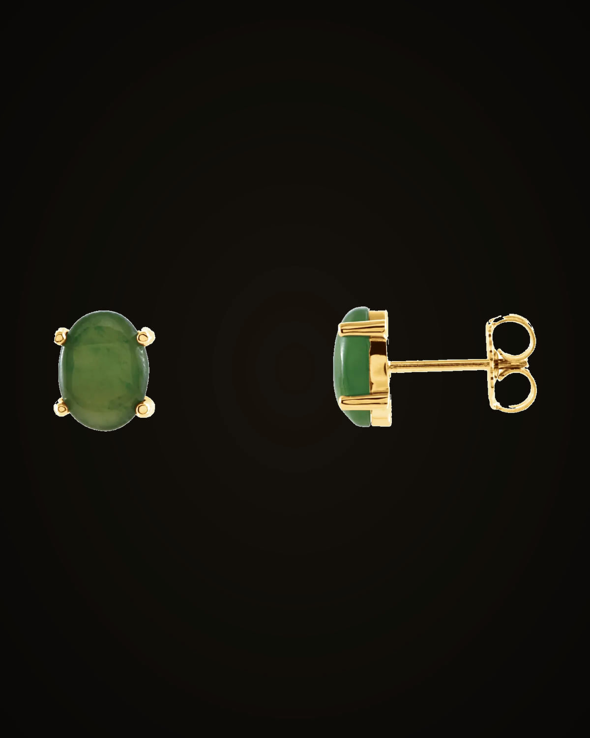Natural Nephrite Jade Earrings — 14K Yellow Gold · 8 x 6 mm