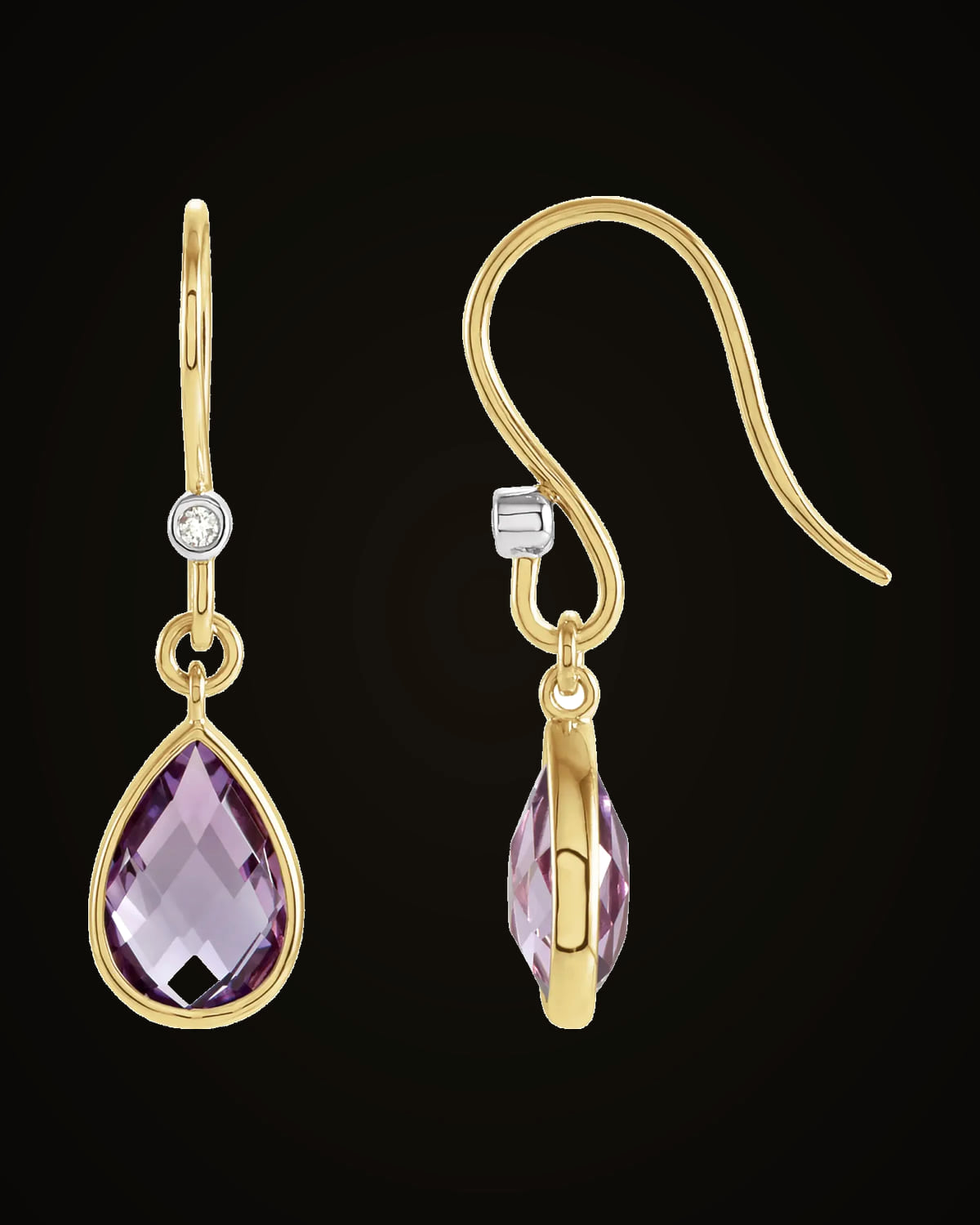 Natural Amethyst And 0.02 CTW Natural Diamond Earrings — Rhodium-Plated on 14K Yellow & White Gold