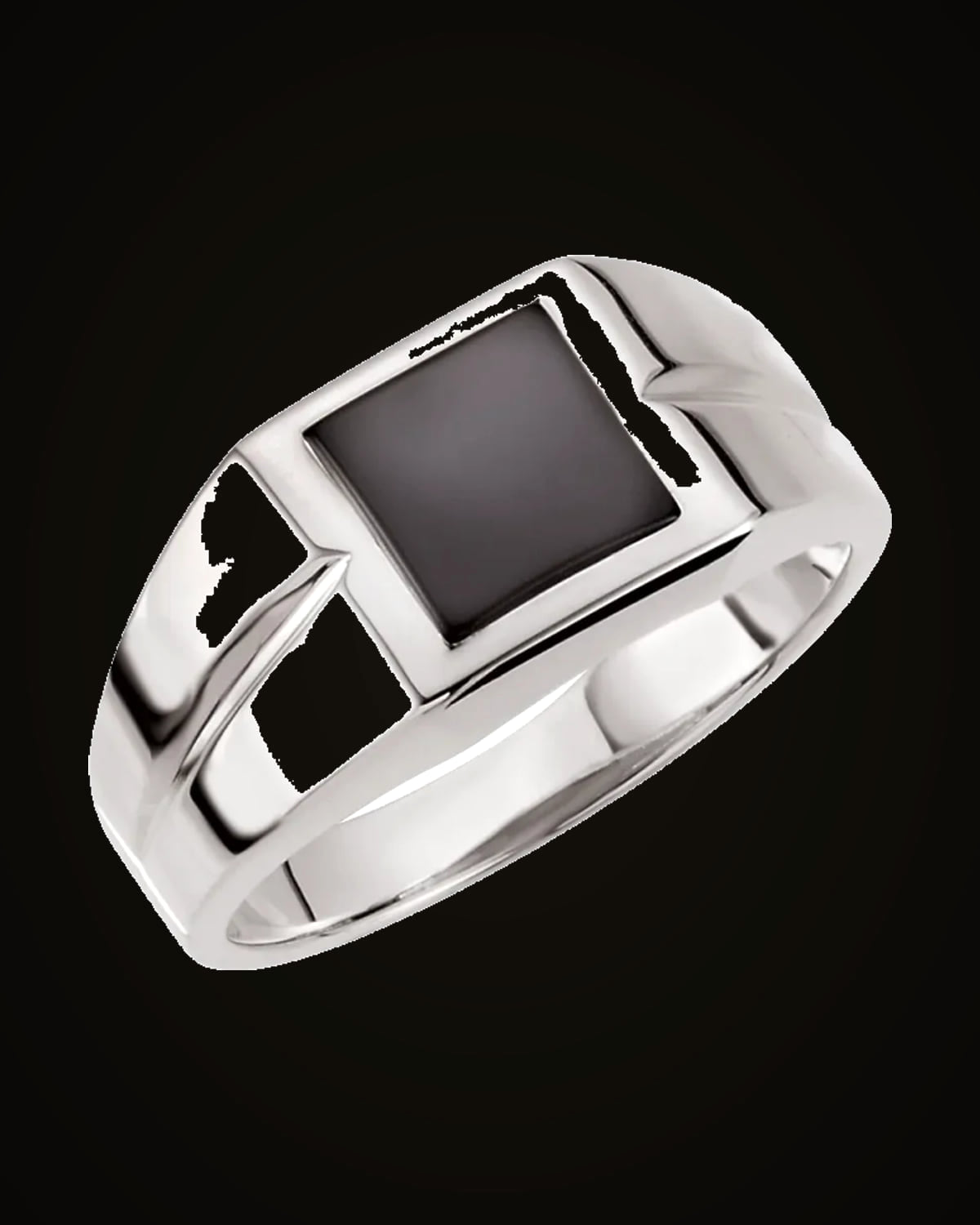 Mens Natural Onyx Signet Ring — Sterling Silver · 4 mm · 10 x 10 mm