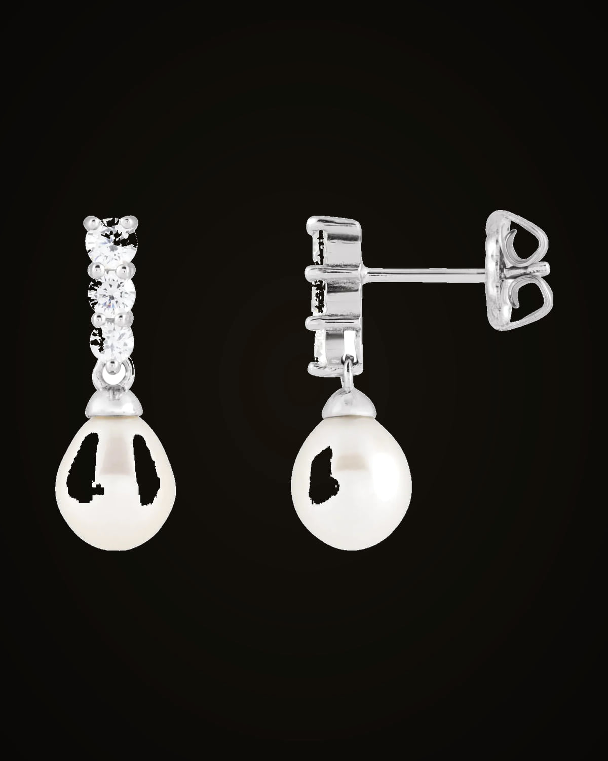 Cultured Freshwater Pearl And Imitation Cz Dangle Earrings — Rhodium-Plated on Rhodium-Plated Sterling Silver