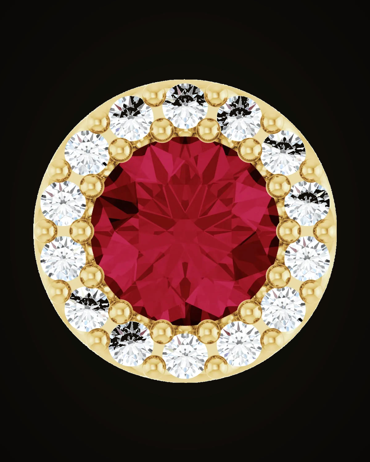 Lab-Grown Ruby And 1/10 CTW Natural Diamond Halo-Style Pendant — 14K Yellow Gold