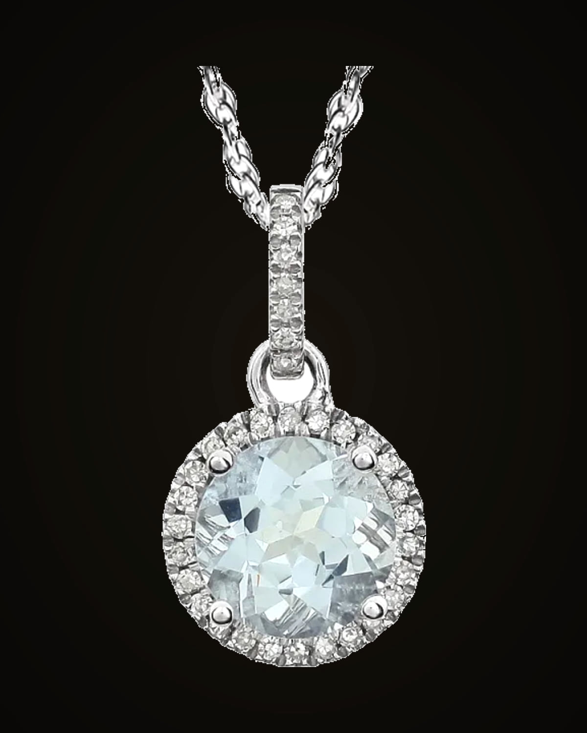 1/10 CTW Natual Aquamarine And Lab-Grown Diamond Halo-Style Necklace — Rhodium-Plated on Sterling Silver · VS · F+
