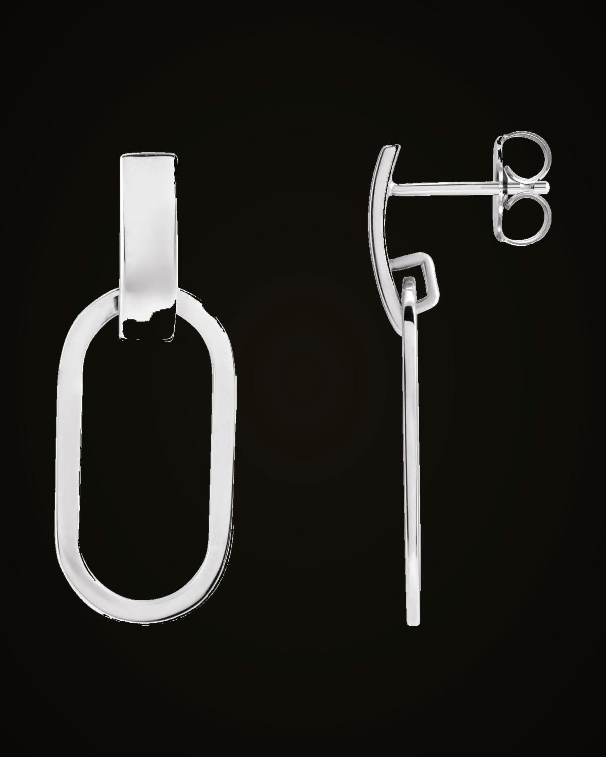 Elongated Oval Drop Earrings — Sterling Silver