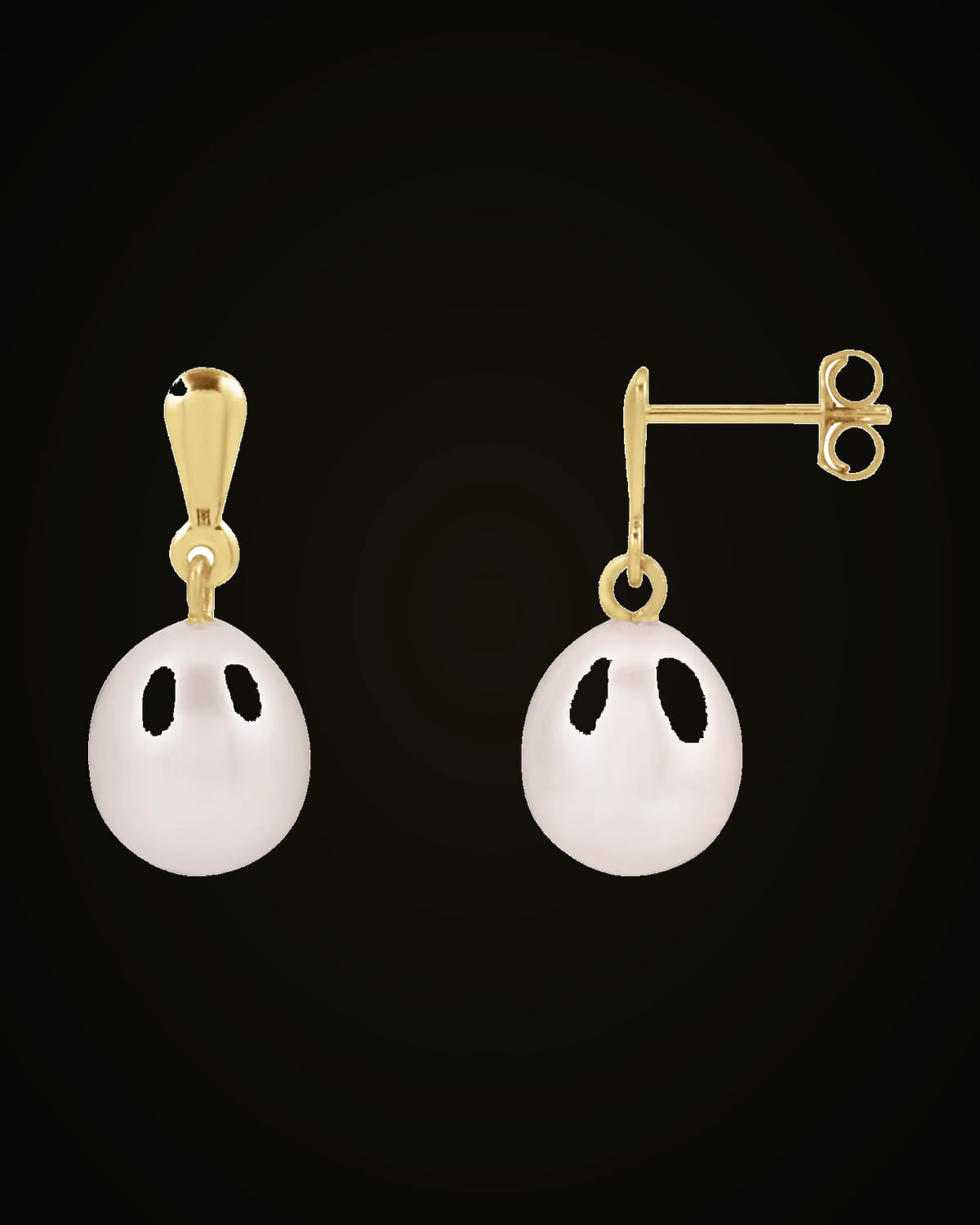 Cultured Freshwater White Pearl Drop Earrings — 14K Yellow Gold
