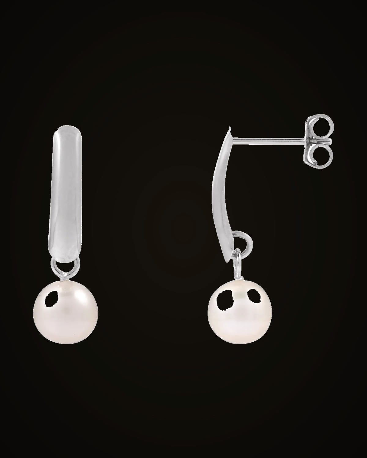 Cultured Freshwater White Pearl Drop Earrings — Rhodium-Plated on 14K White Gold