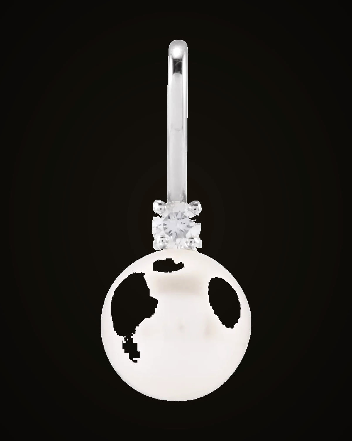 Cultured White Pearl And 0.03 Ct Natural Diamond Charm/Pendant — Rhodium-Plated on 14K White Gold