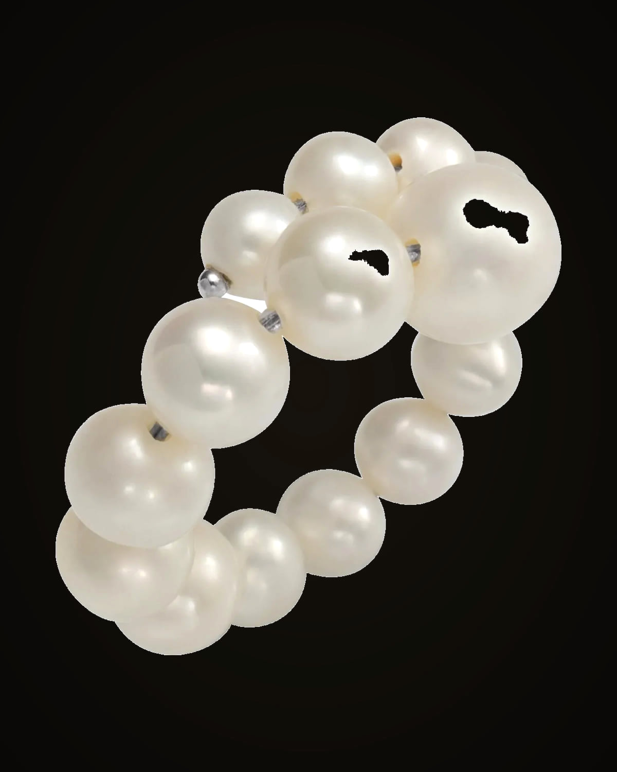 Cultured Freshwater Pearl Graduated Flexible Ring — Rhodium-Plated on Sterling Silver · 4.6 mm