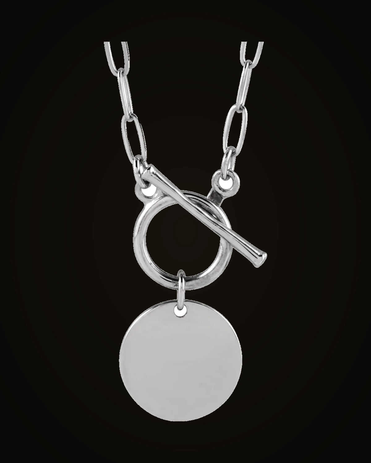 Engravable Round Toggle Style Necklace — Sterling Silver