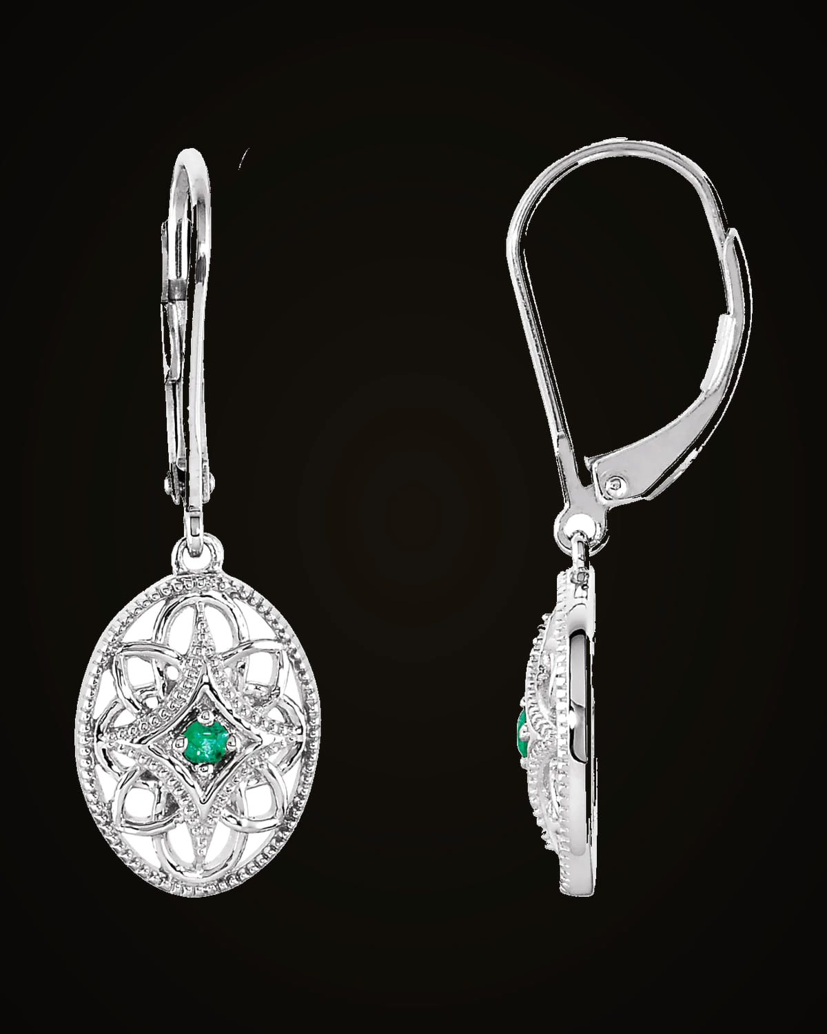 Natural Emerald Earrings — Sterling Silver · 2 mm