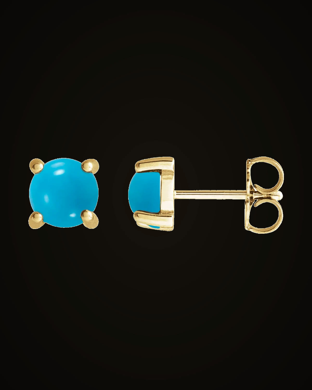 Natural Turquoise Cabochon Earrings — 14K Yellow Gold · 5 mm