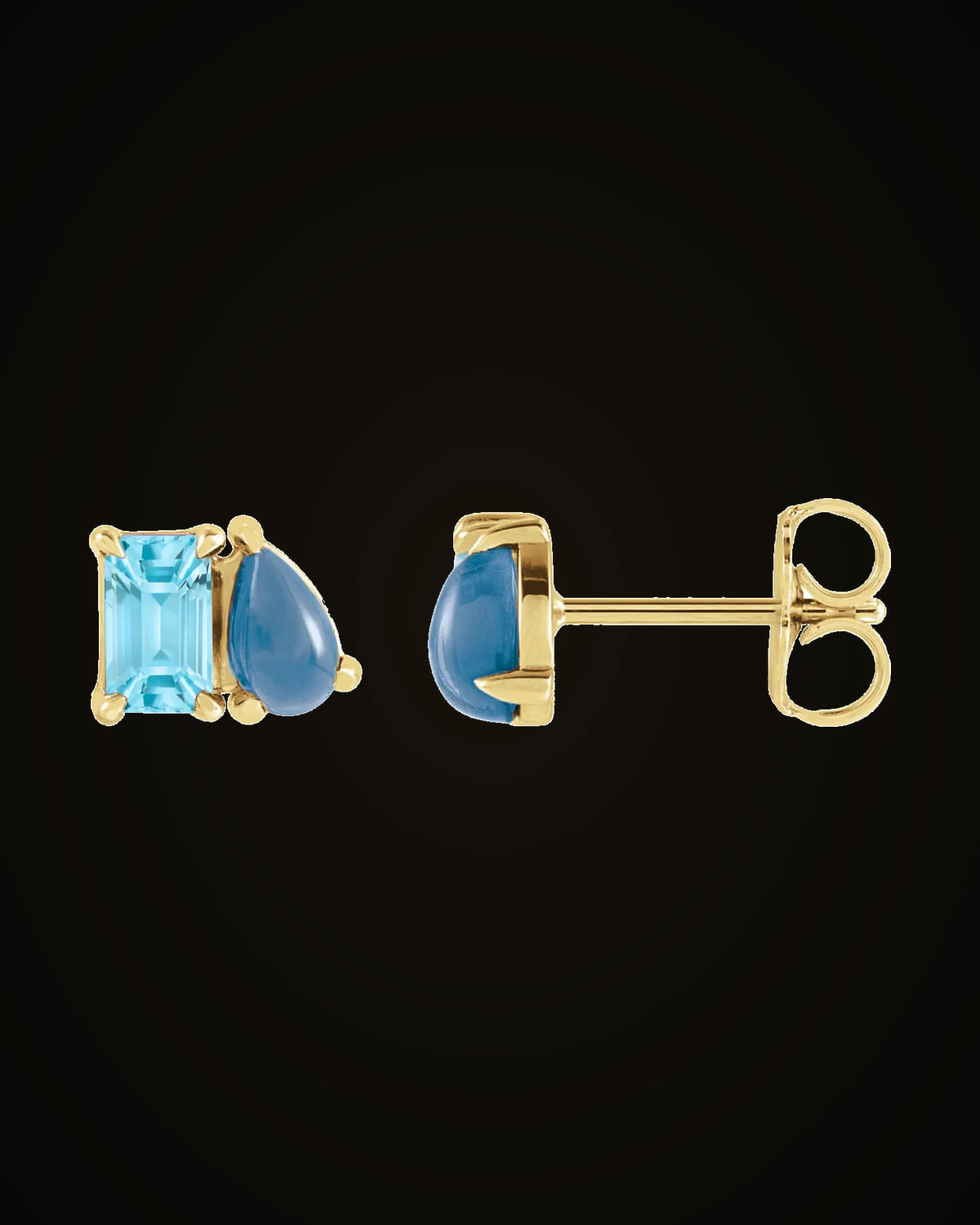 Natural Sky Blue Topaz And Natural London Blue Topaz Stud Earrings — 14K Yellow Gold · 5 x 3 mm