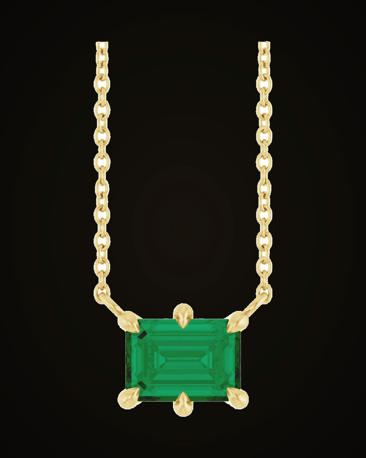Lab-Grown Emerald 6-Prong Solitaire Necklace — 14K Yellow Gold · 7 x 5 mm