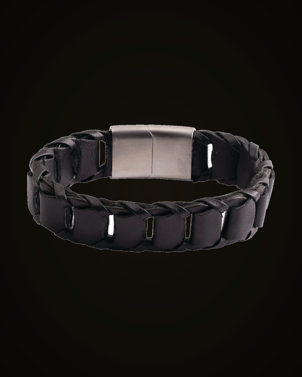 Leather Cord Bracelet With Brushed Stainless Steel Clasp