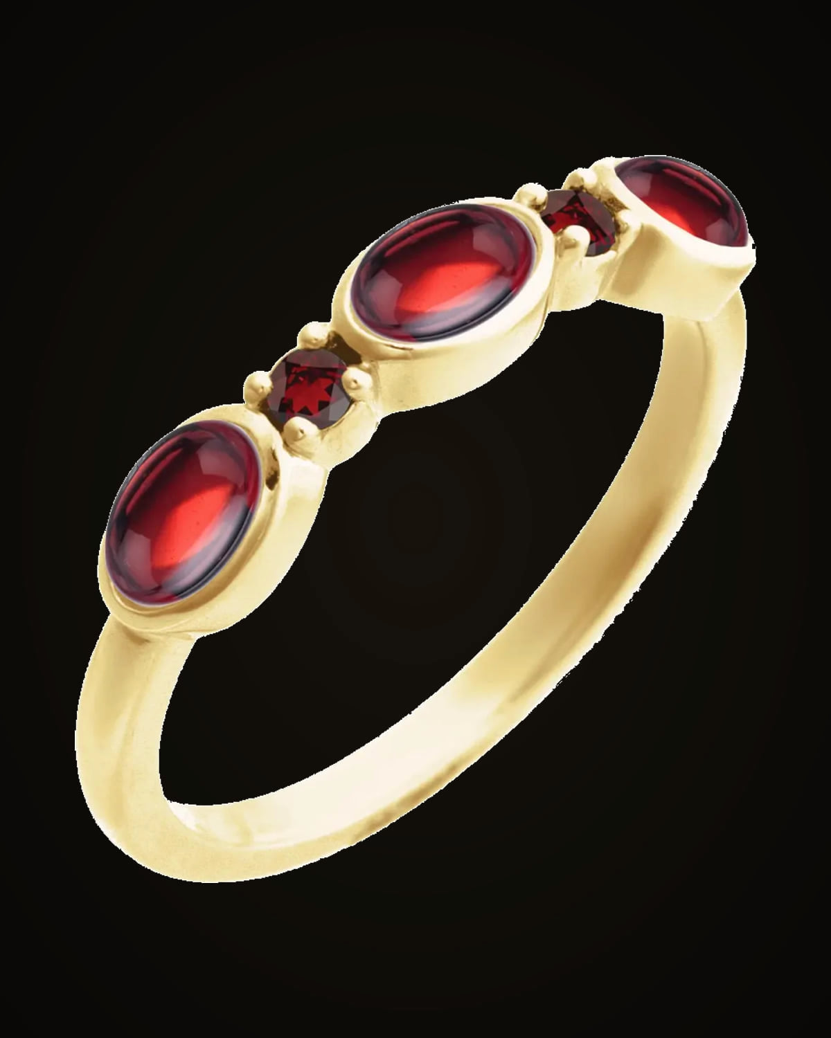 Natural Mozambique Garnet Cabochon Stackable Ring — 14K Yellow Gold · 4.3 x 2.3 mm · 5 x 3 mm · Natural Garnet