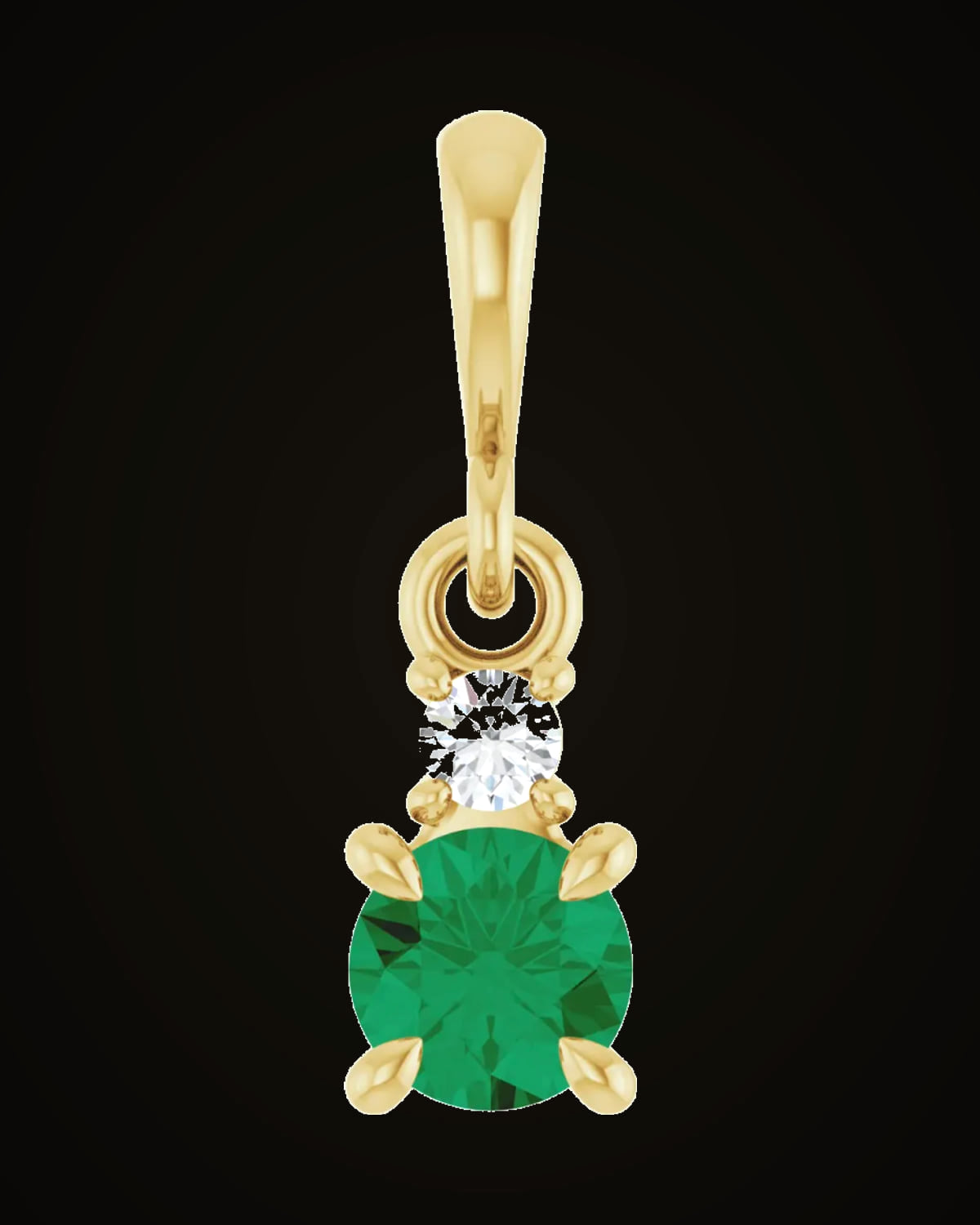 Lab-Grown Emerald And 0.03 Ct Natural Diamond Pendant — 14K Yellow Gold · I1 · G-H