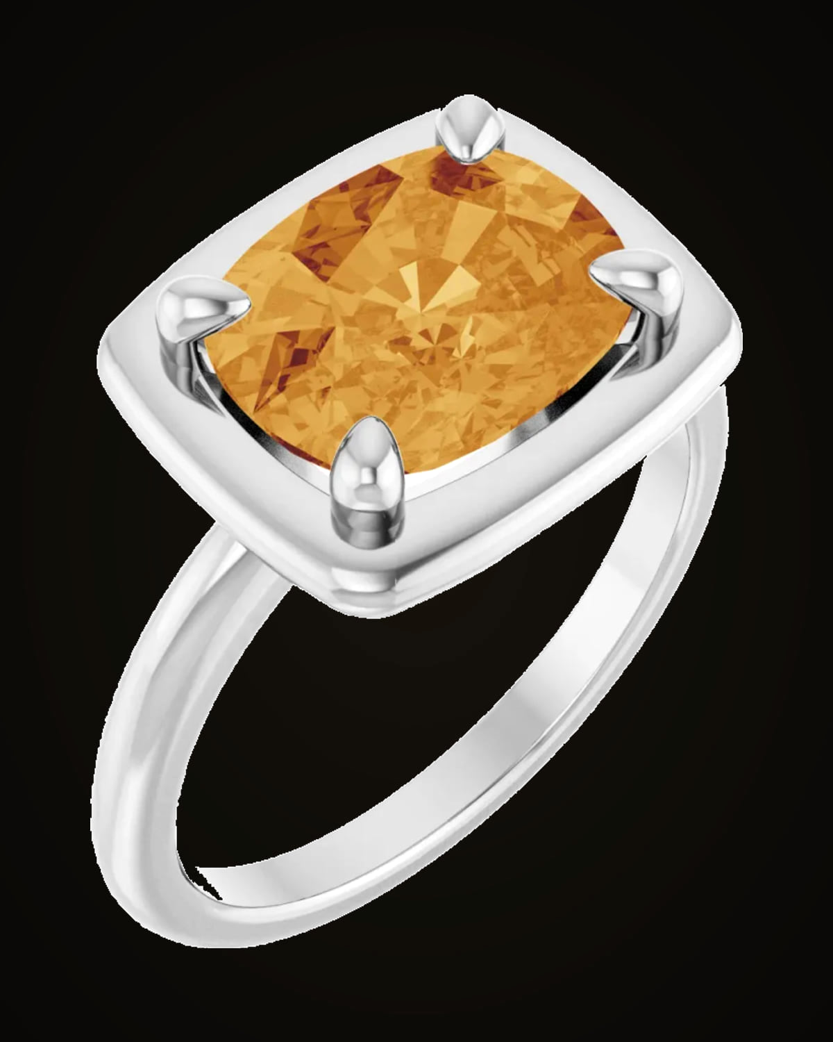 Elongated Cushion Natural Citrine Ring — Sterling Silver · 2 mm · 10 x 8 mm