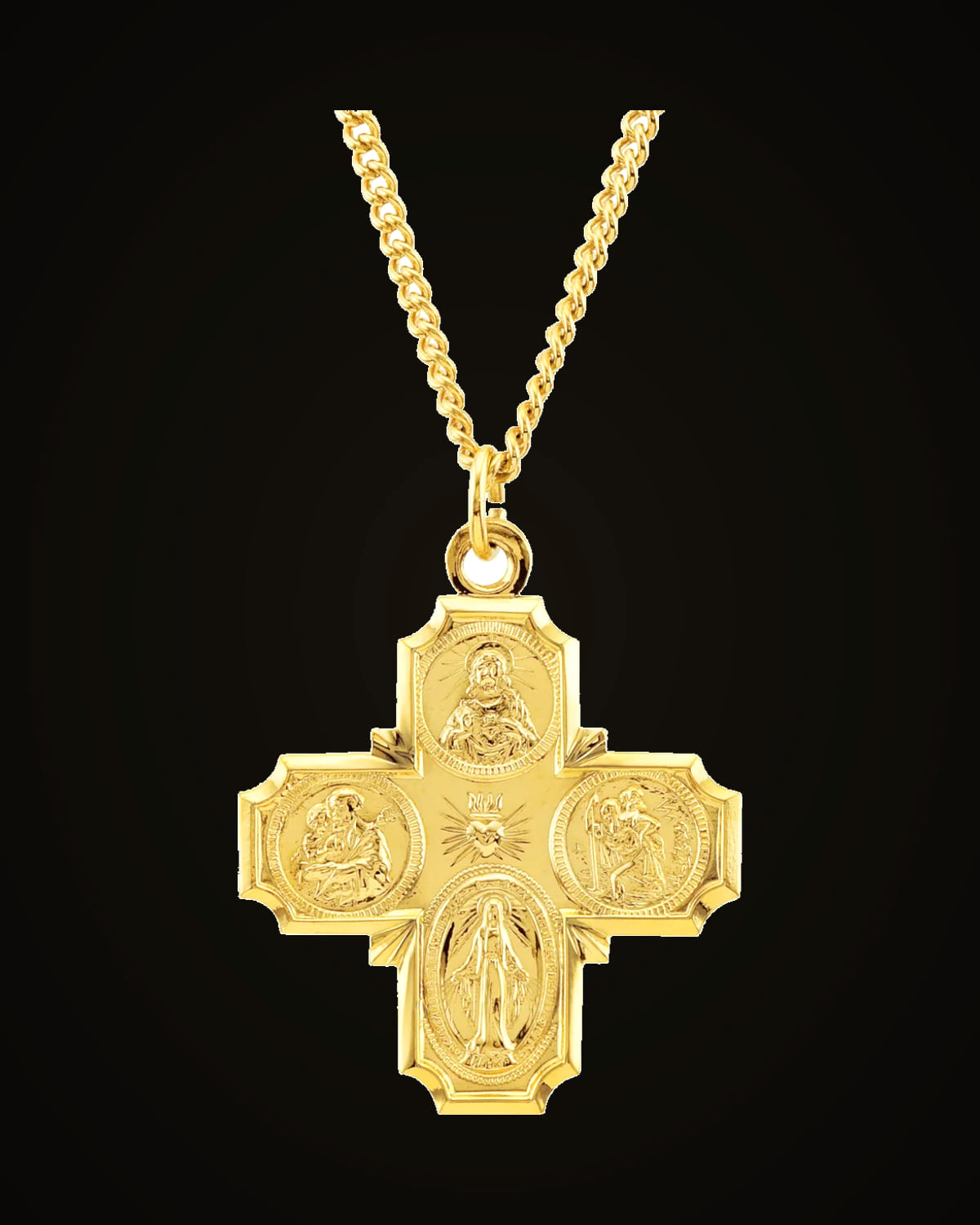 Four-Way Cross Medal Necklace — 24K Gold-Plated on Sterling Silver
