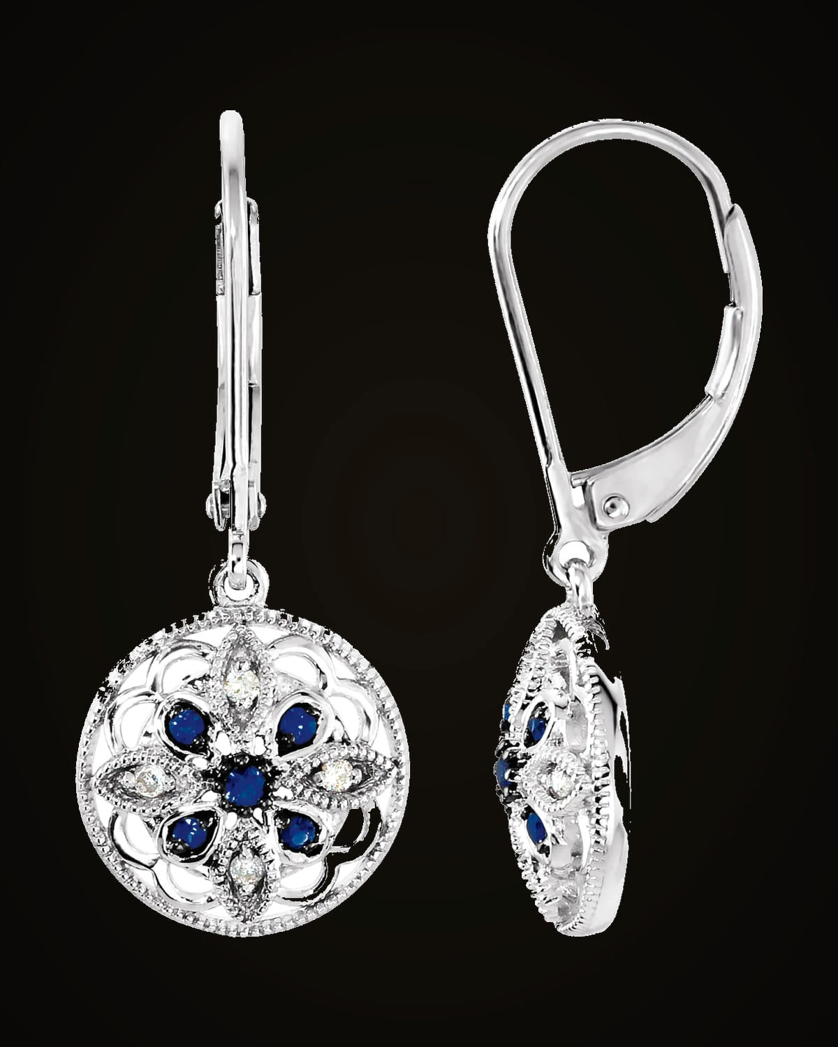 Natural Blue Sapphire And 0.07 CTW Natural Diamond Earrings — Sterling Silver