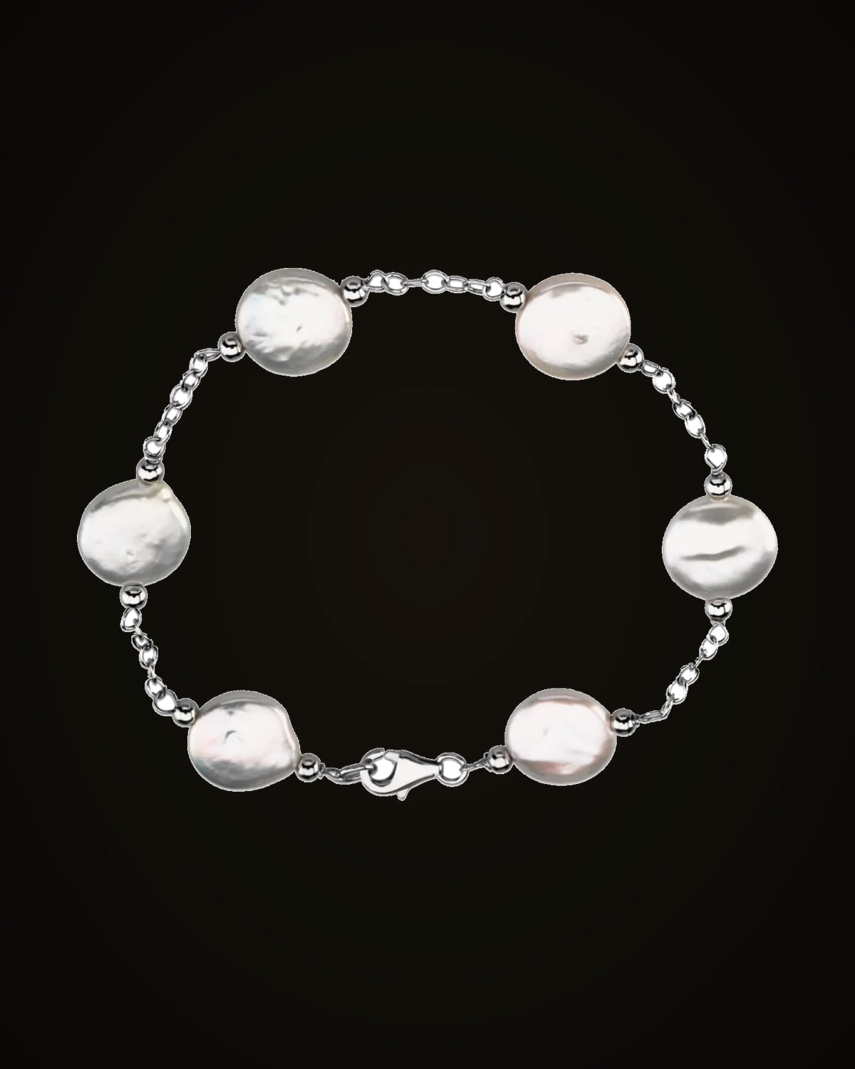Cultured White Freshwater Pearl Bracelet — Rhodium-Plated on Sterling Silver · Cultured Freshwater Pearl